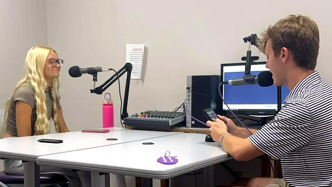 Students Podcasting in Studio